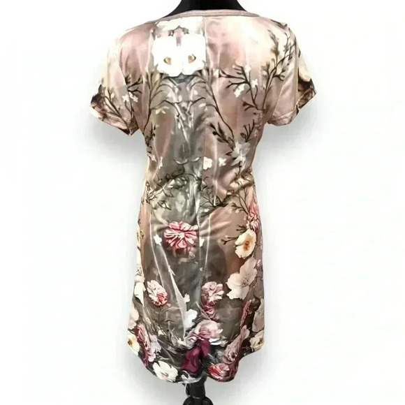 Women's V Neck Loose Dress Summer Khaki Floral Print Size Small T-shirt Dress - Picture 12 of 14